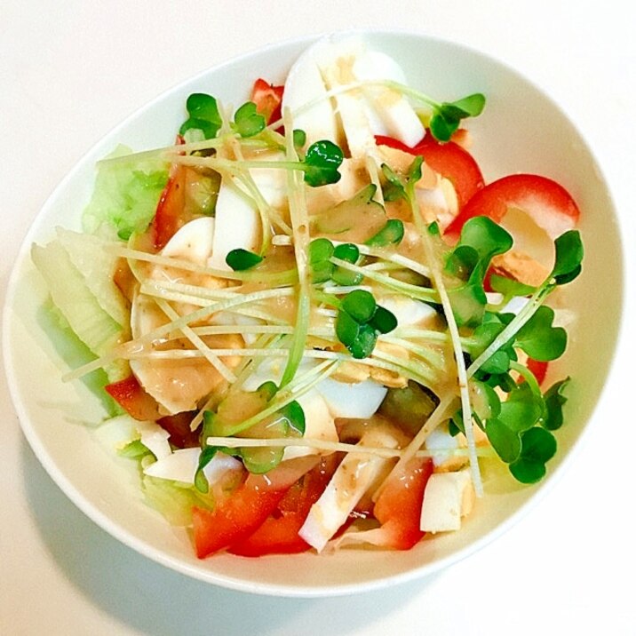 パプリカとかいわれ大根で ゆで卵のサラダ レシピ 作り方 By えだ豆カシューナッツ 楽天レシピ パプリカとかいわれ大根で ゆで卵のサラダ レシピ 作り方 By えだ豆カシューナッツ 楽天レシピ